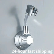 Suction cup shower head holder in chrome with flexible neck and adjustable multi-angle rotation