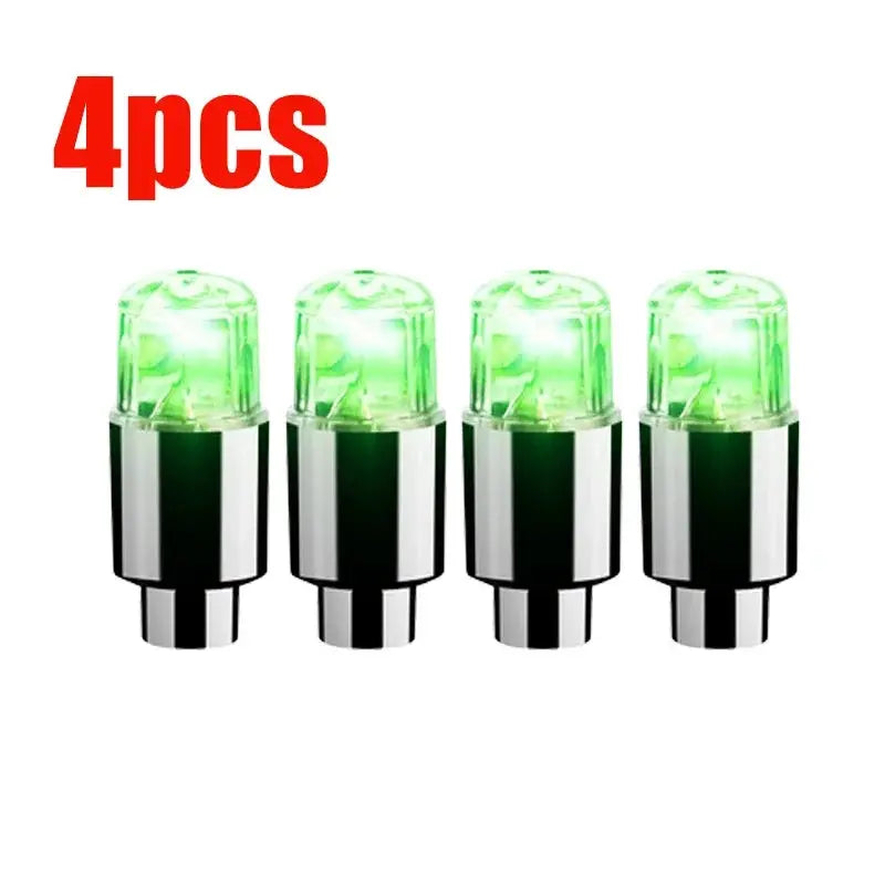 4pcs green LED tire valve cap lights for cars, universal fit