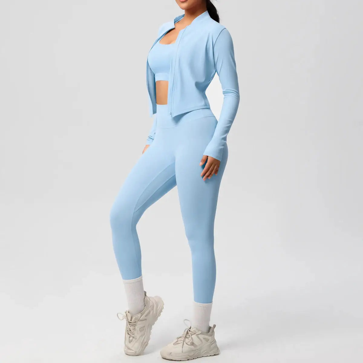 3 Piece Yoga Set for Women Sports Bra Zipper Jacket Leggings Gym Wear