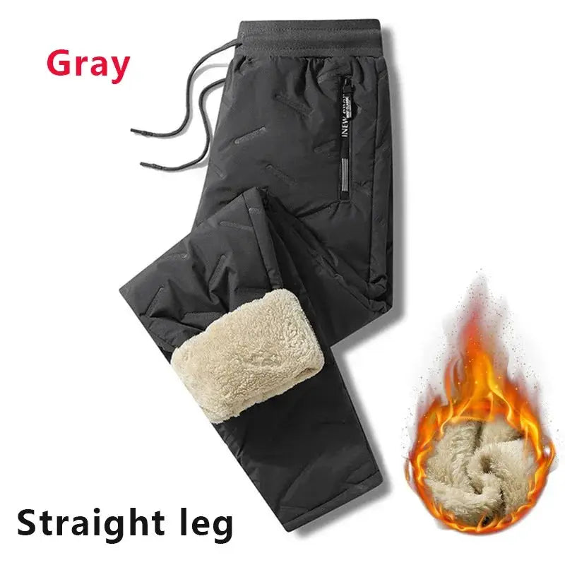 Mens Winter Sweatpants With Plush Thick Fleece Lining Lambswool Thermal Trousers Waterproof Windproof Warm Casual Pants
