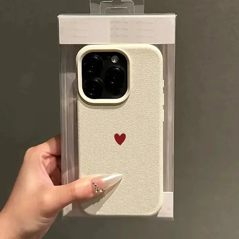 iPhone case Simples Market cream textured TPU with a red heart