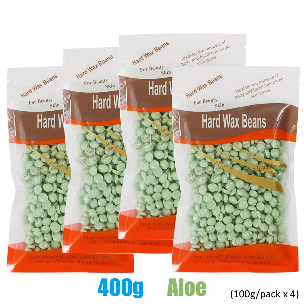 Simples Market Aloe green hard wax beans for waxing, 4 x 100g packs (400g)