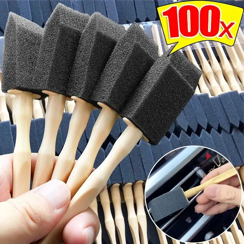 Car AC vent cleaning brushes set with beige handles and black foam tips, 100x pack by Simples Market