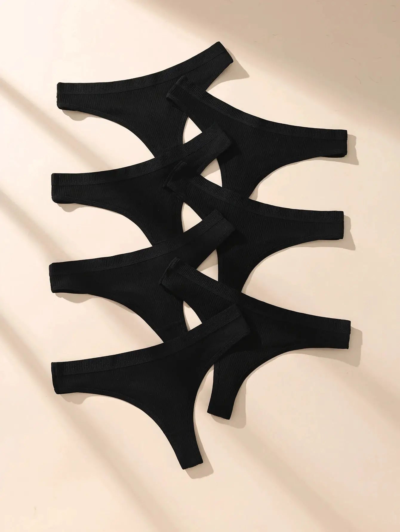 Simples Market 7-pack black ribbed cotton thong underwear for women