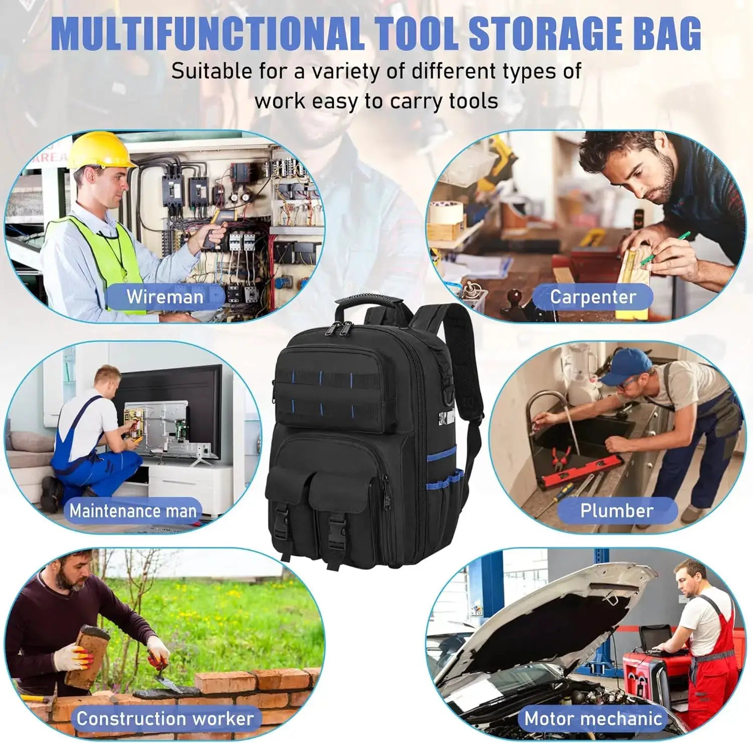 Tool Backpack by Simples Market - heavy-duty, water-resistant bag with padded straps and removable tool organizer