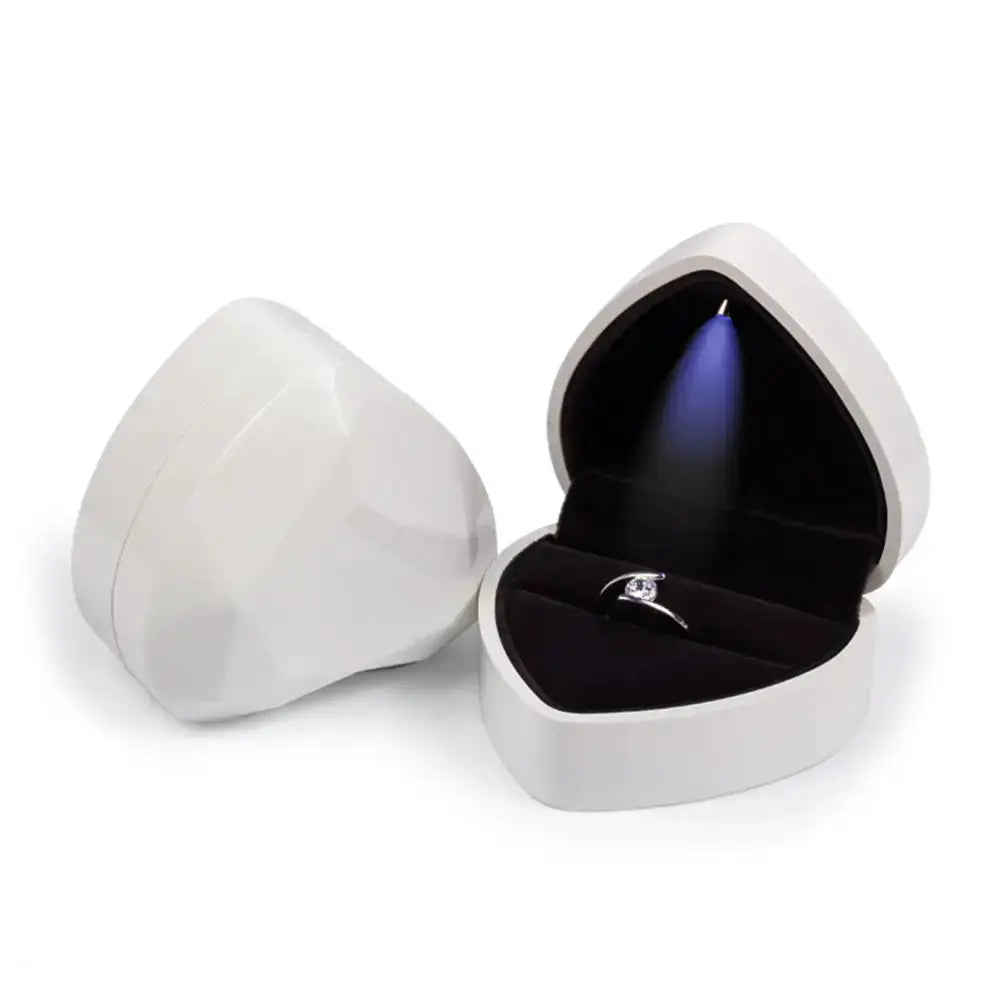 LED Jewelry Ring Box With Light Leather Exterior And Velvet Interior For Proposal Engagement Wedding Gift