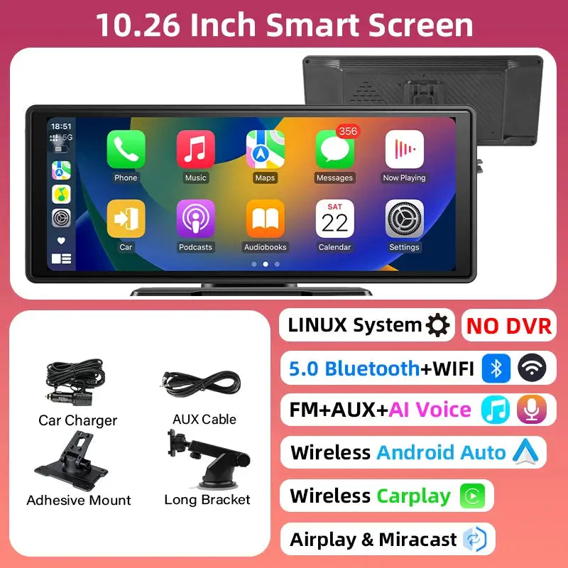 11.26 Inch 4K Dash Cam CarPlay Android Auto GPS Dual Lens Bluetooth