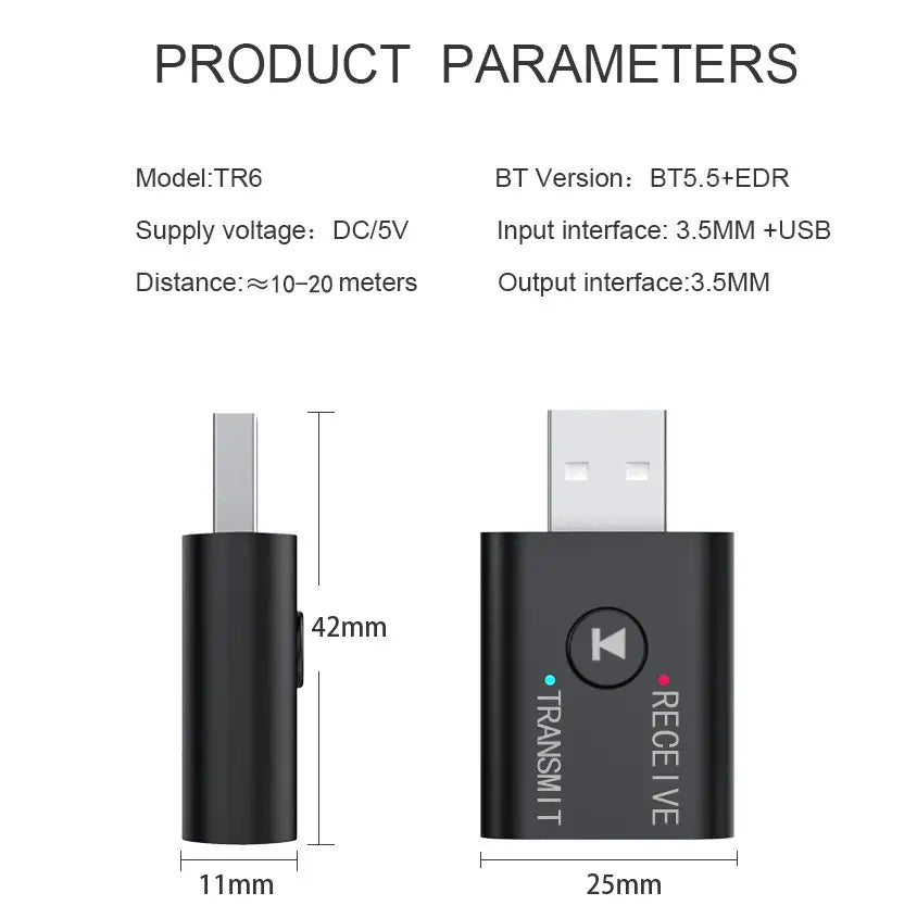Bluetooth 5.0 Transmitter And Receiver Dongle 3.5mm AUX RCA USB Wireless Adapter For TV Car PC Speaker Headphones