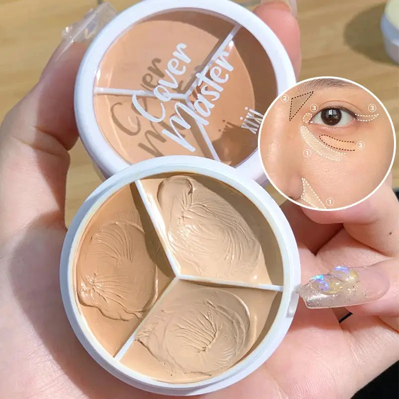 XIXI Pure Holding Makeup Three Color Concealer Palette For Spots Acne Marks Dark Circles Nonstick Powder Finish