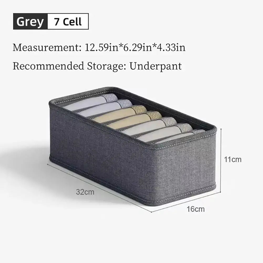 Underwear organizer box, grey fabric, 7-cell drawer storage by Simples Market