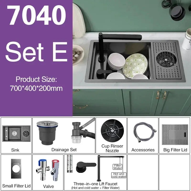 Simples Market ASRAS Nano black small single-bowl kitchen sink set with lifting faucet and concealed counter cover