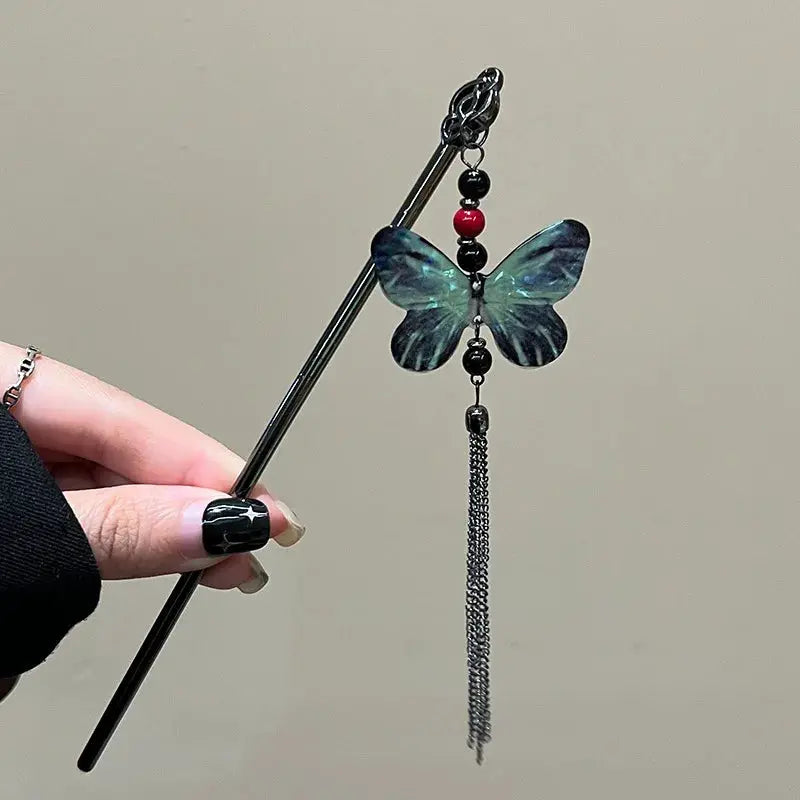 2026 Chinese Style Butterfly Flower Tassel Hair Stick For Women Vintage Metal Hanfu Chopstick Hair Accessories
