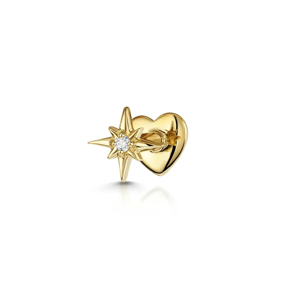 AIDE starburst heart stud earring, gold-tone 925 sterling silver with zircon, Simples Market