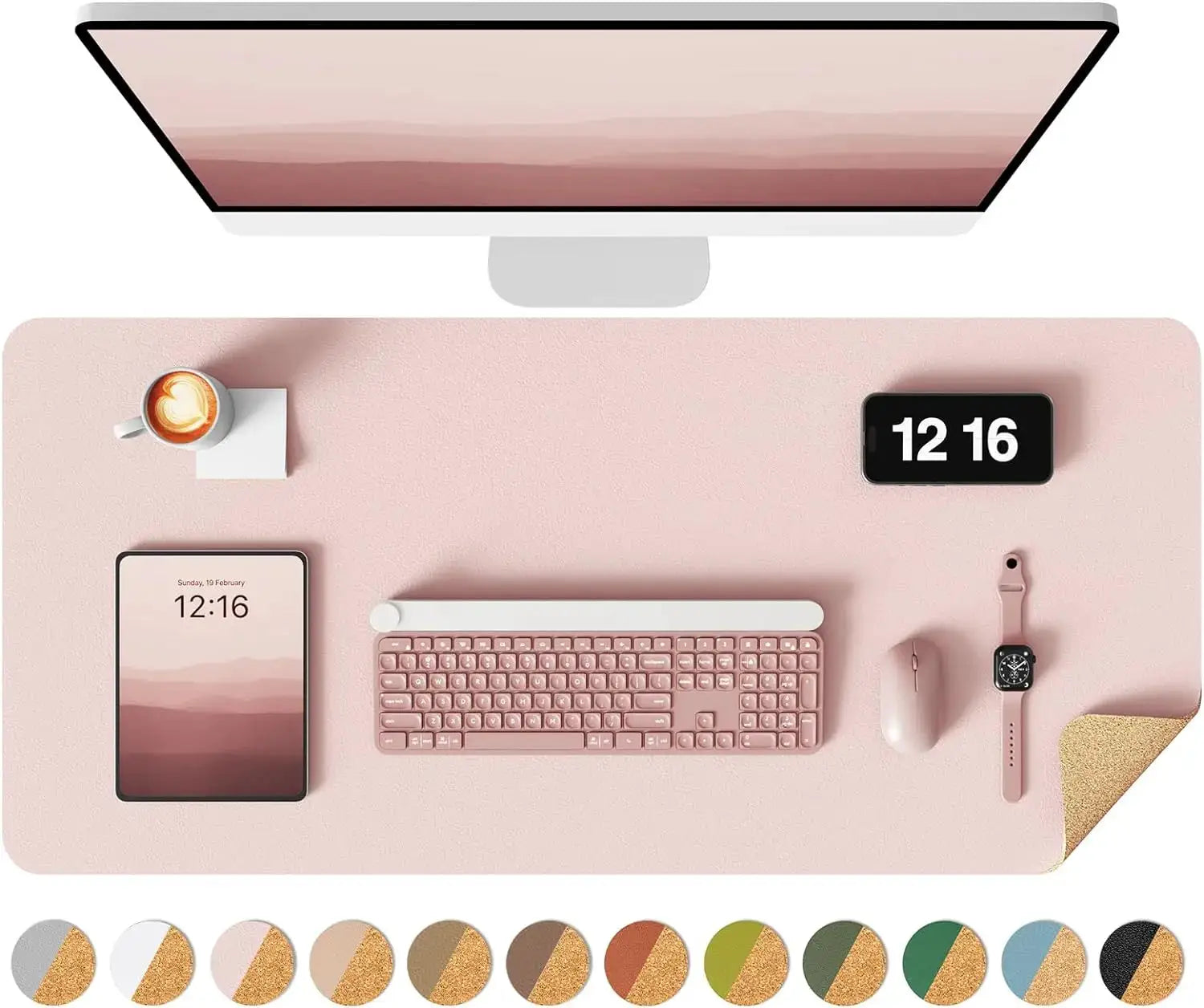 Double Sided Desk Pad Leather And Cork Desk Mat Waterproof Large Mouse Pad For Office And Home