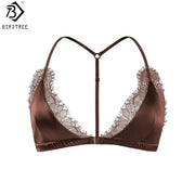Birdtree 93% silk 7% spandex lace bralette in brown with front closure