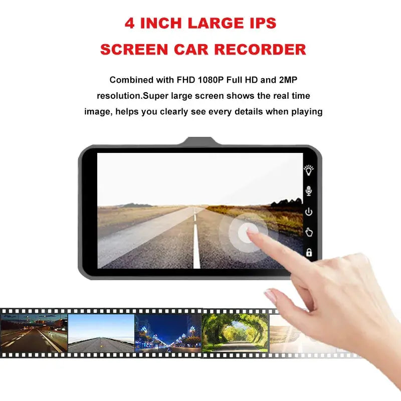 Dashcam 24H Touch Night Vision full HD 1080P front/rear car DVR mirror with 4-inch IPS display, Simples Market, black
