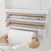 4 In 1 Adhesive Wall Mount Kitchen Organizer Paper Towel Holder Tissue Dispenser Film Cutter Sauce Bottle Rack