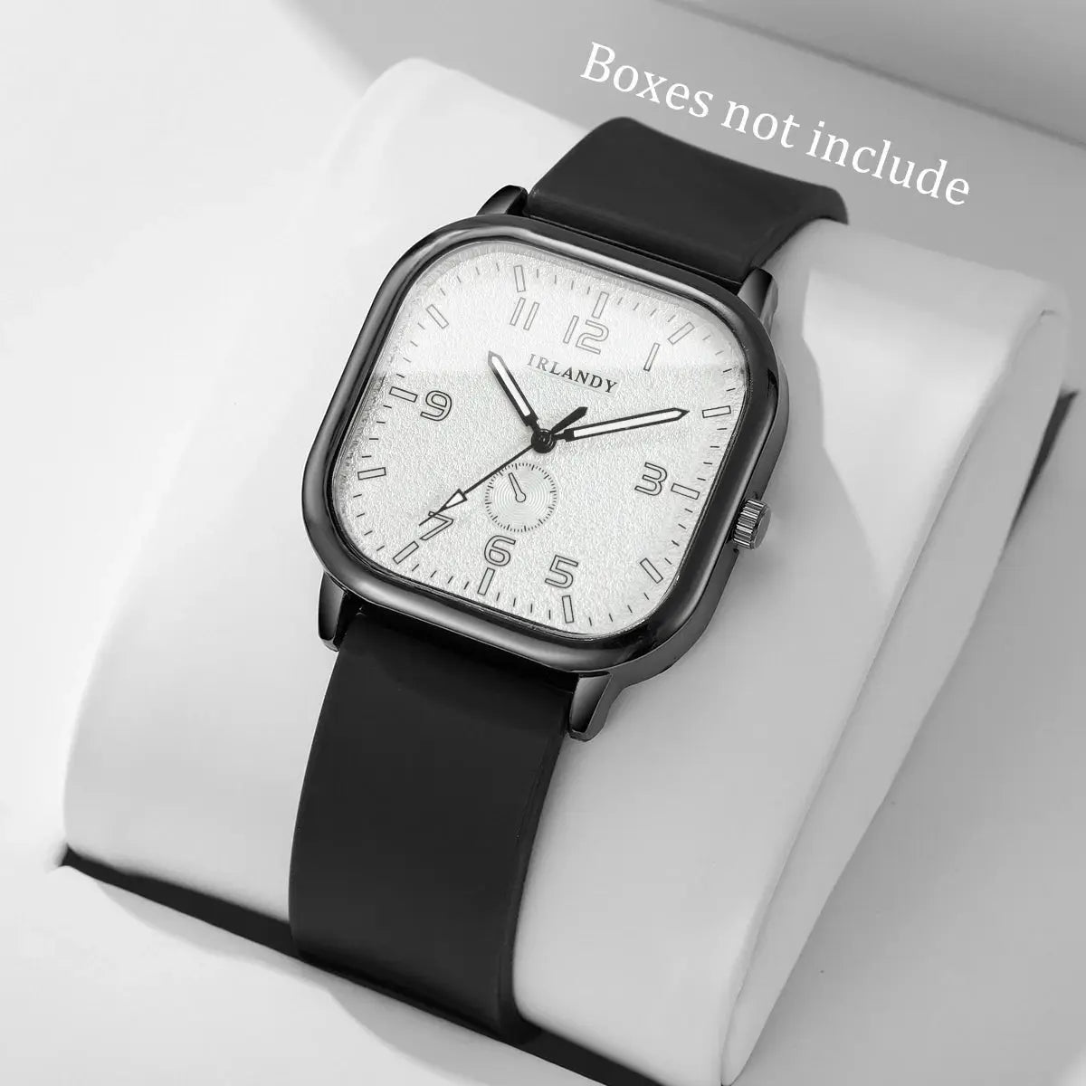 Irlandy square women's watch with black silicone strap, quartz movement