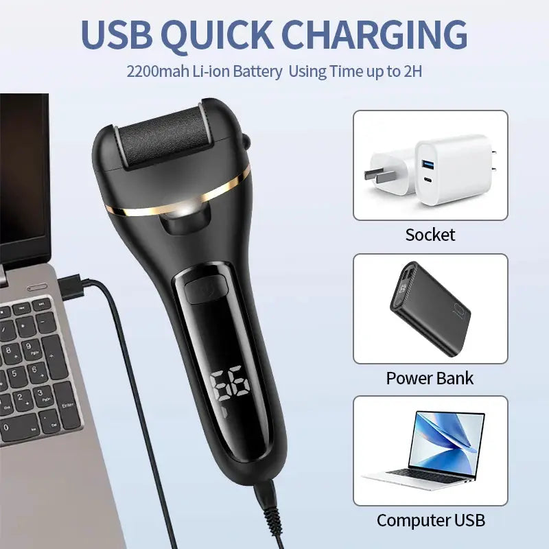 PureEase Rechargeable Electric Foot Grinder USB Powered Callus Remover With Adjustable Speeds For Men And Women