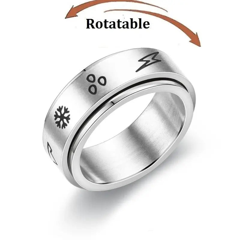Stainless steel rotatable knuckle ring with engraved icons for men and women