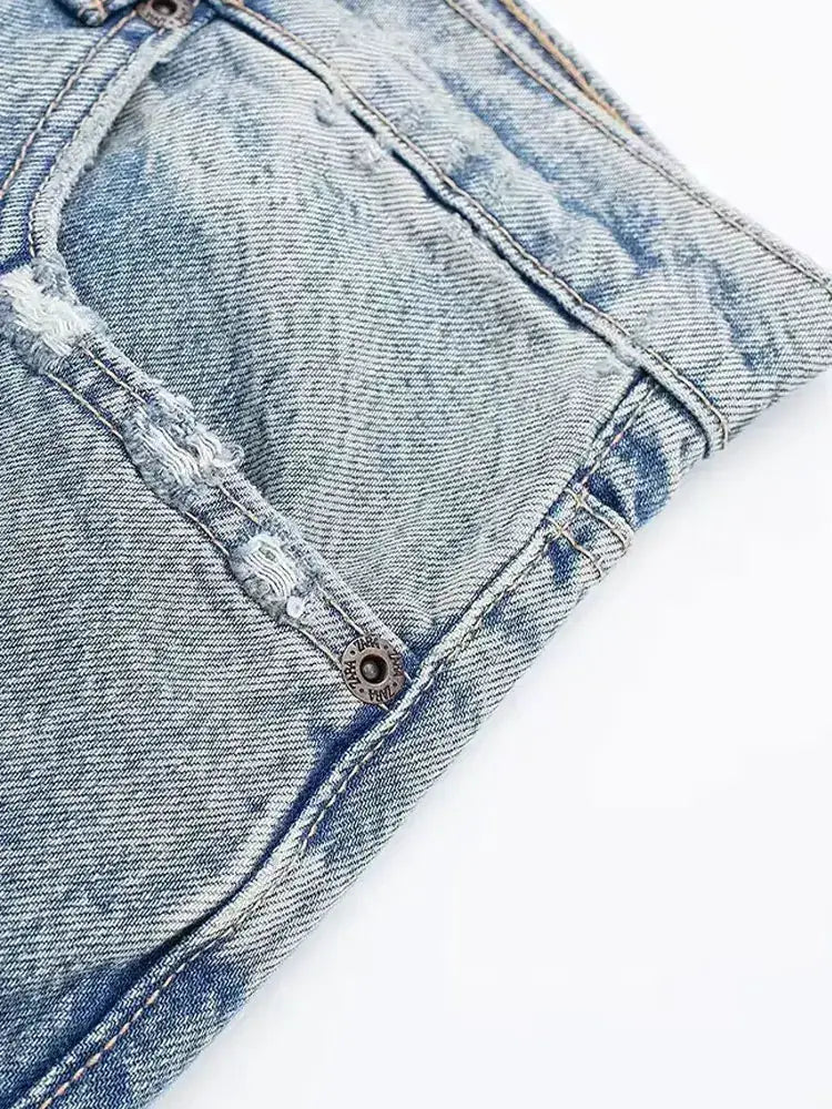 HH 2024 Womens Distressed Patchwork Denim Jeans High Waist Ripped