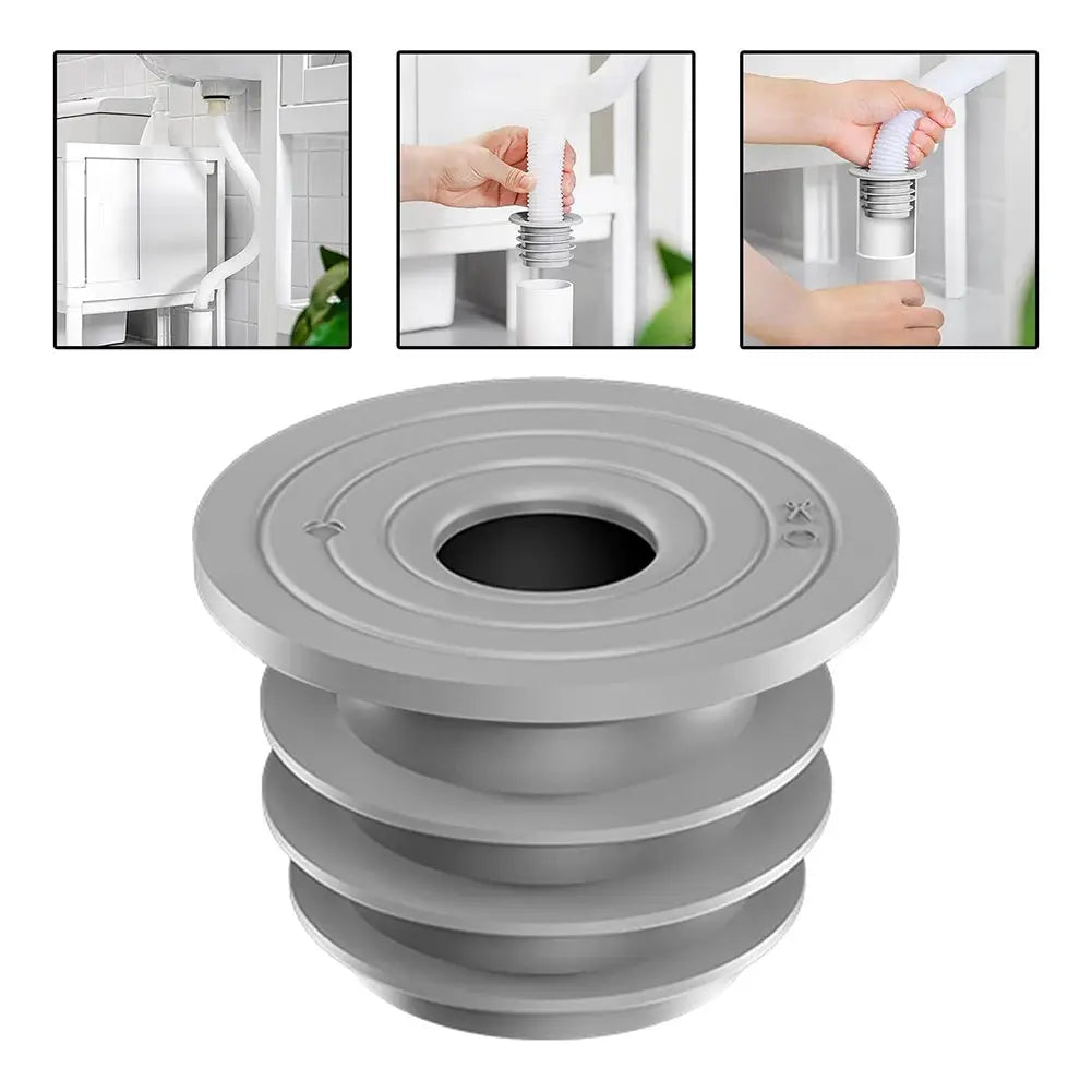 Gray washing machine drain pipe seal with collapsible bellows design
