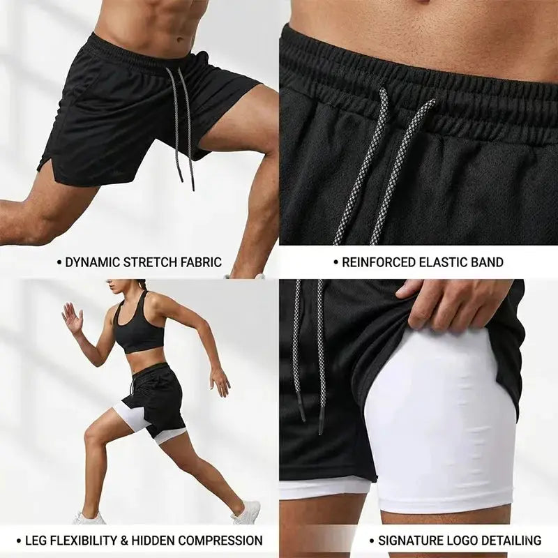 Men's UFC GYM 2-in-1 compression shorts in black with built-in liner by Simples Market.