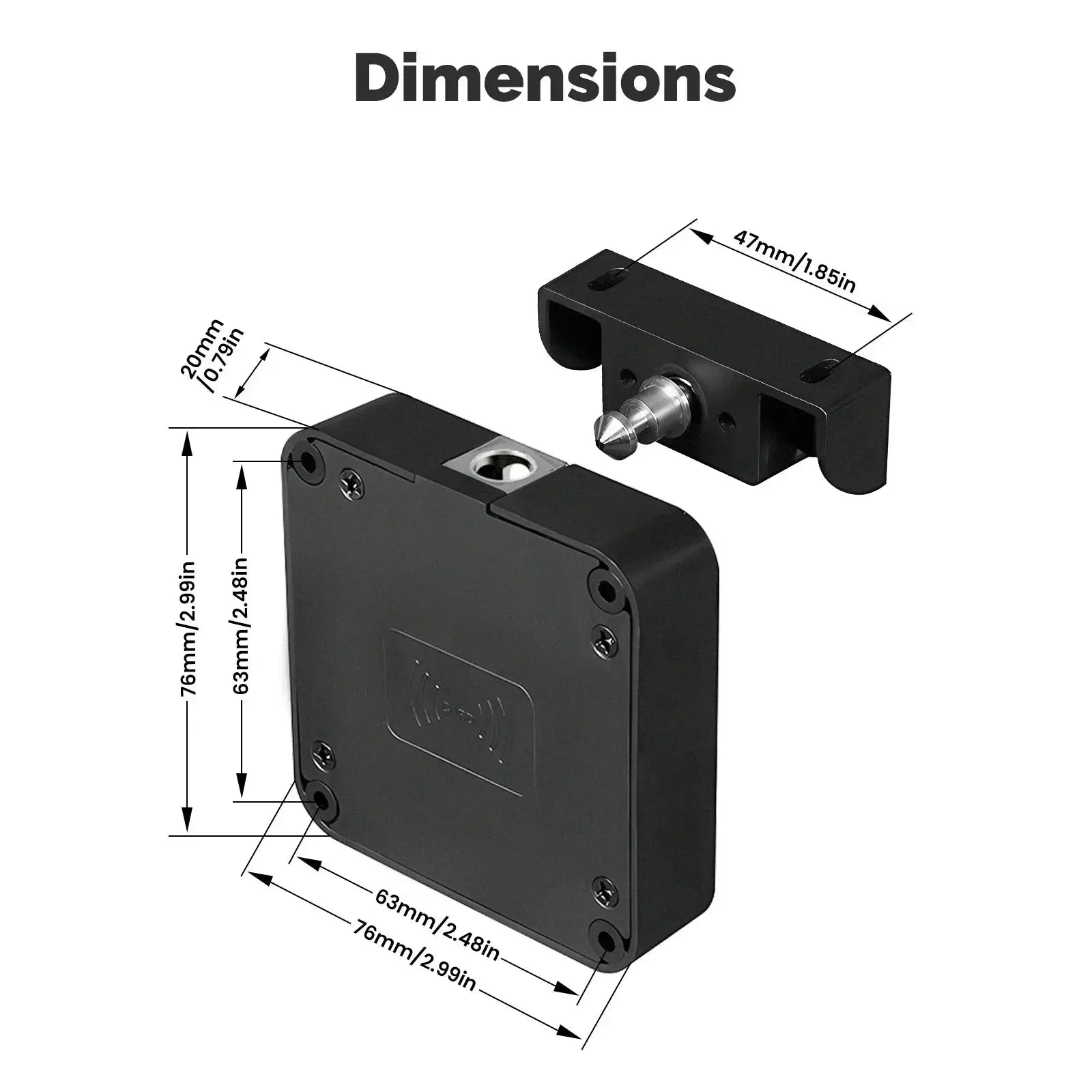 MOES Smart Bluetooth Drawer Lock by Simples Market; black metal cabinet lock with silver bolt and mounting holes