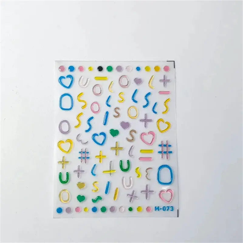 Simples Market 1pc 5D jelly nail art sticker sheet with colorful pastel hearts, plus signs and circles for DIY manicure