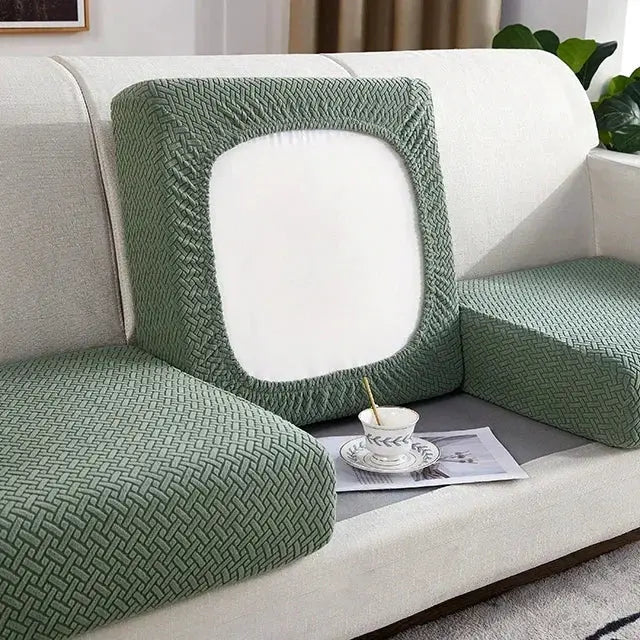Thick jacquard sofa seat cushion cover in green; removable anti-dust furniture protector