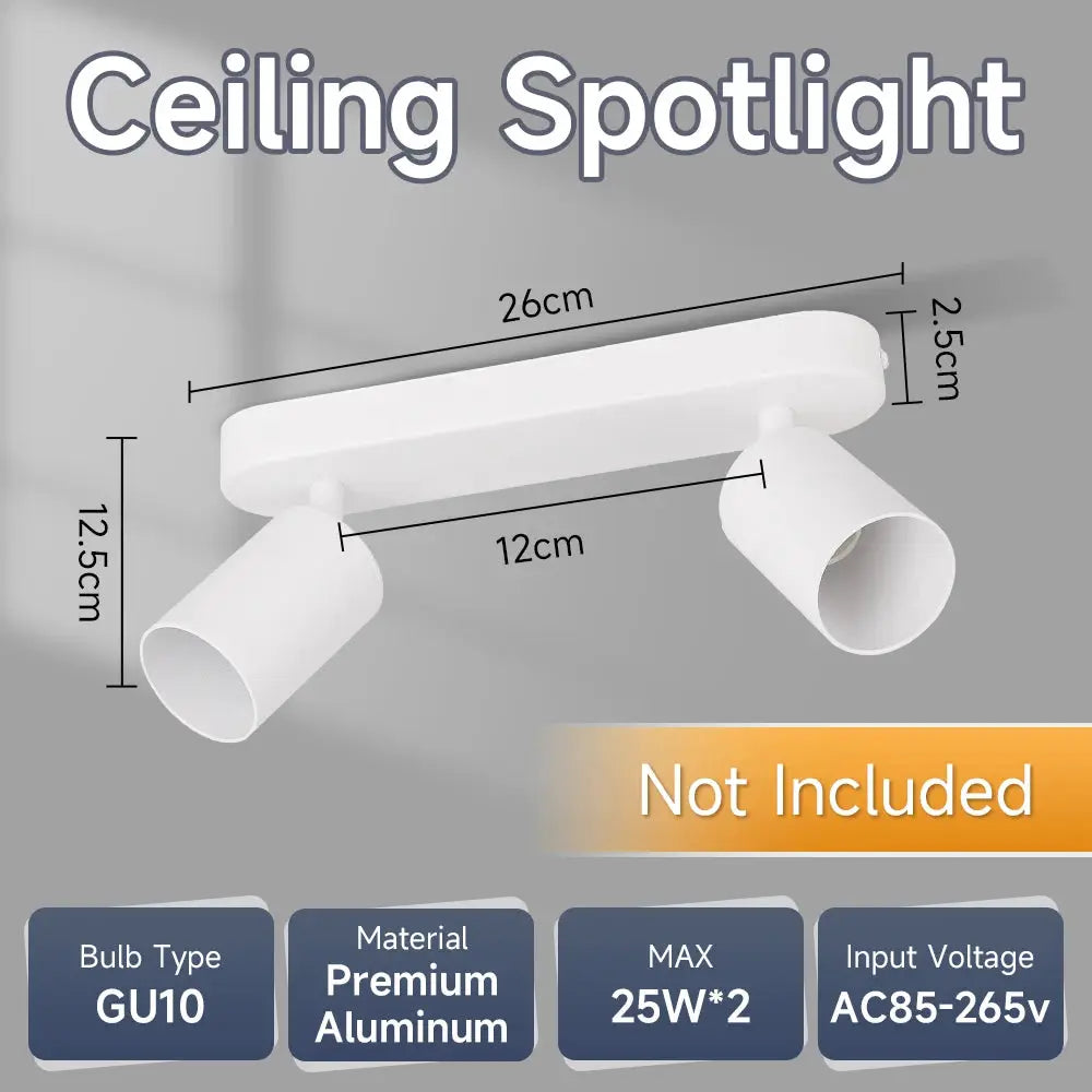 Simples Market GU10 LED ceiling spotlight with two adjustable white aluminum heads, bulbs not included