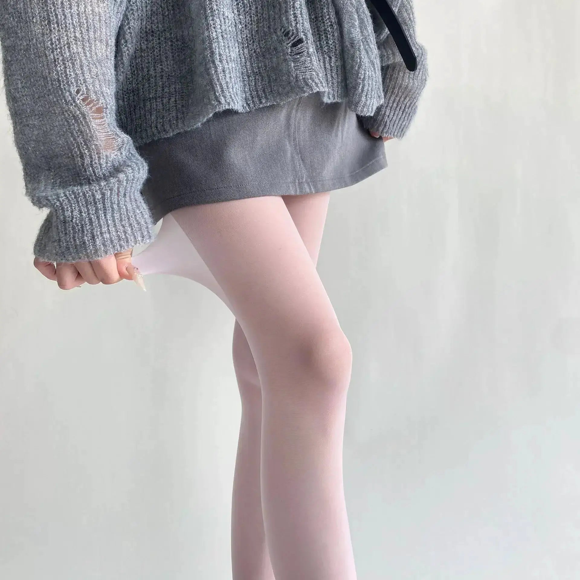 Azure Velvet Ultra Thin Nylon Thigh High Stockings Velvet Finish For Elegant Daily Wear