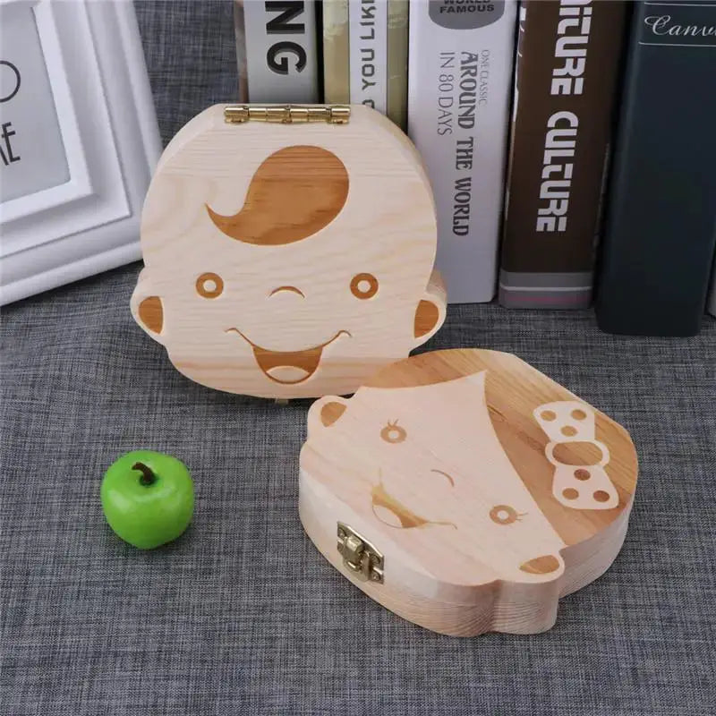 Spanish Style Wooden Baby Tooth Box For Milk Teeth And Hair Keepsake Organizer Gift For Boys And Girls
