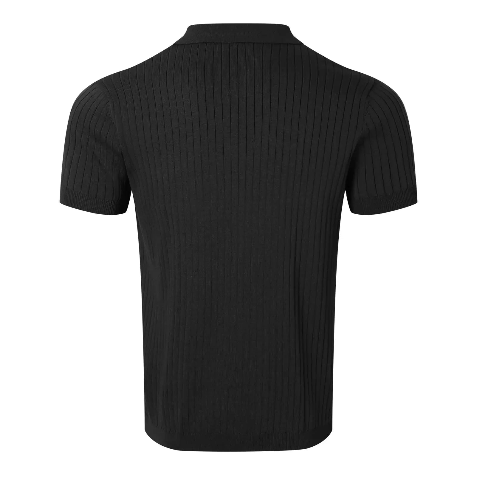 Polo shirt for men, black ribbed knit, short sleeves