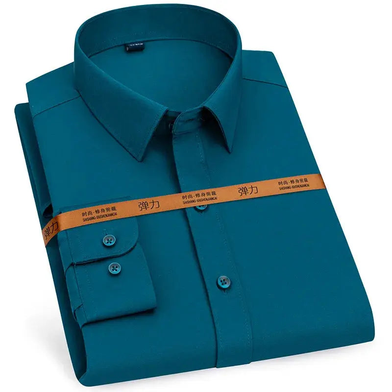 Men's teal dress shirt by Simples Market, long sleeve, slim-fit, breathable