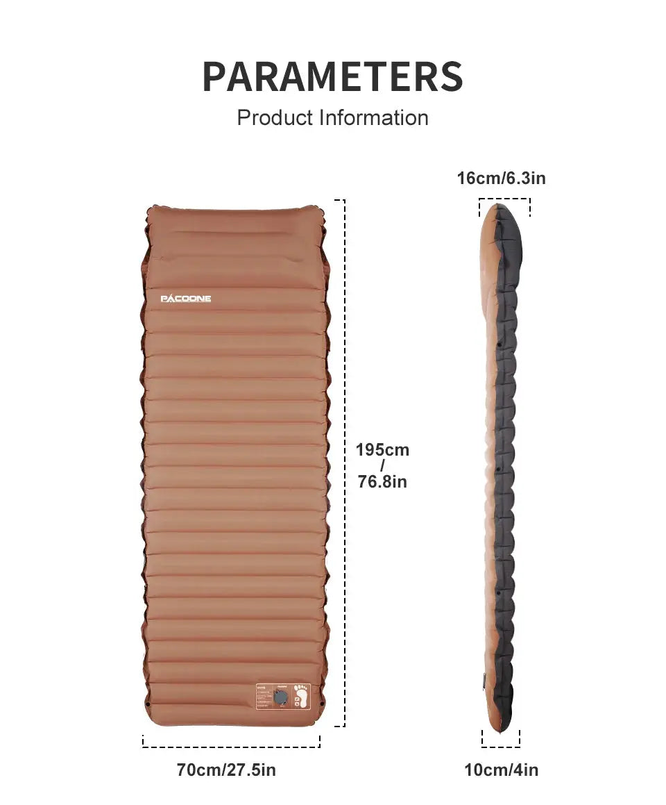 Ultralight self-inflating air mattress, brown, 195 cm x 70 cm x 16 cm, camping pad by Simples Market