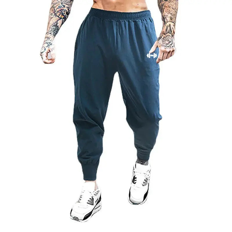 Simples Market men's gym jogger pants, dark blue, elastic high-waist, quick-dry training trousers