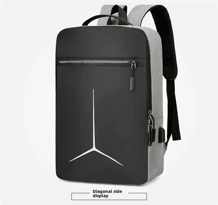 Anti-theft laptop backpack in gray and black with front zip pocket
