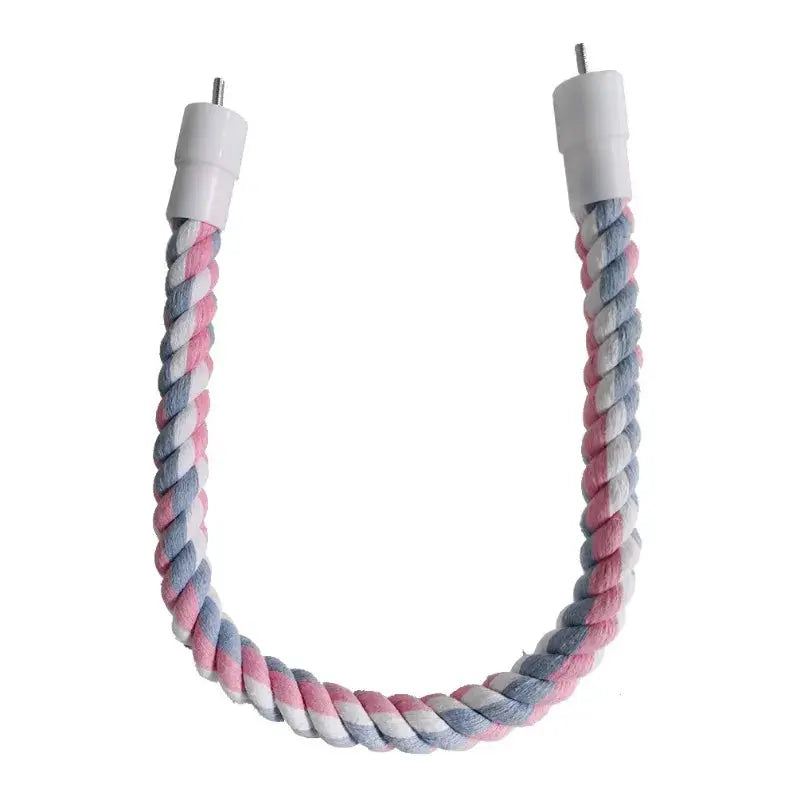 Parrot cotton rope bite toy, pastel pink, blue and white twisted rope bird swing