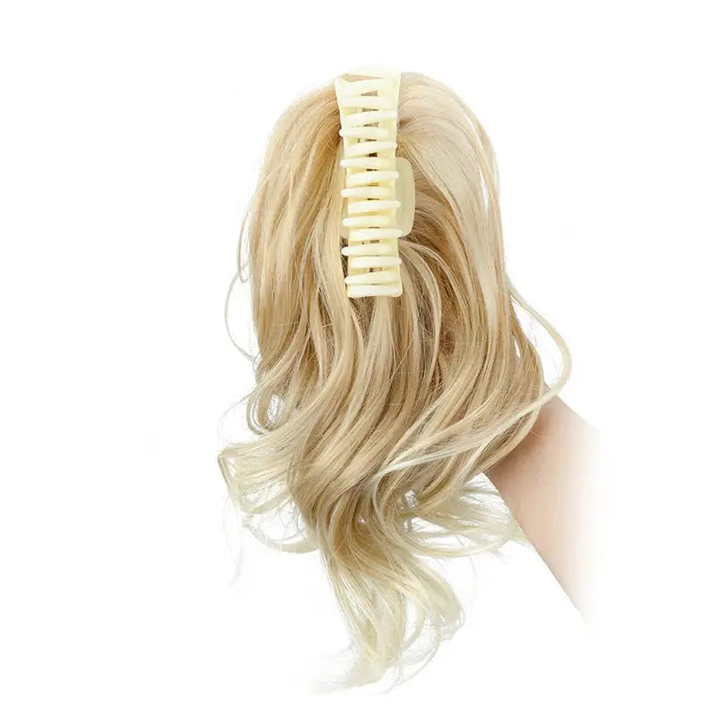 Ponytail clip extension, synthetic 12-inch blonde with cream claw, Simples Market