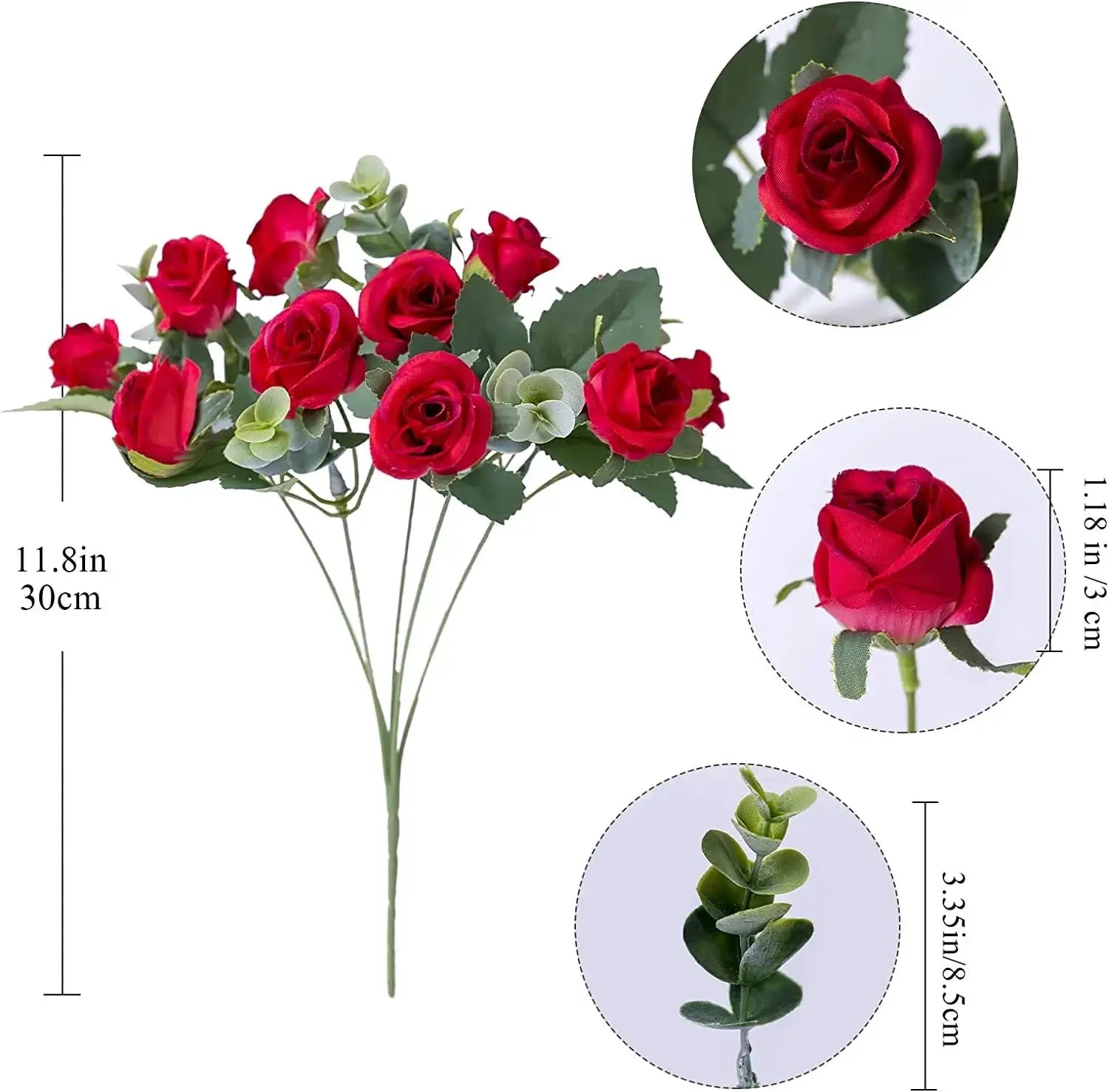10 Heads Artificial Flower Bouquet With Silk Roses Eucalyptus Leaves Peonies White For Wedding Table And Home Decor