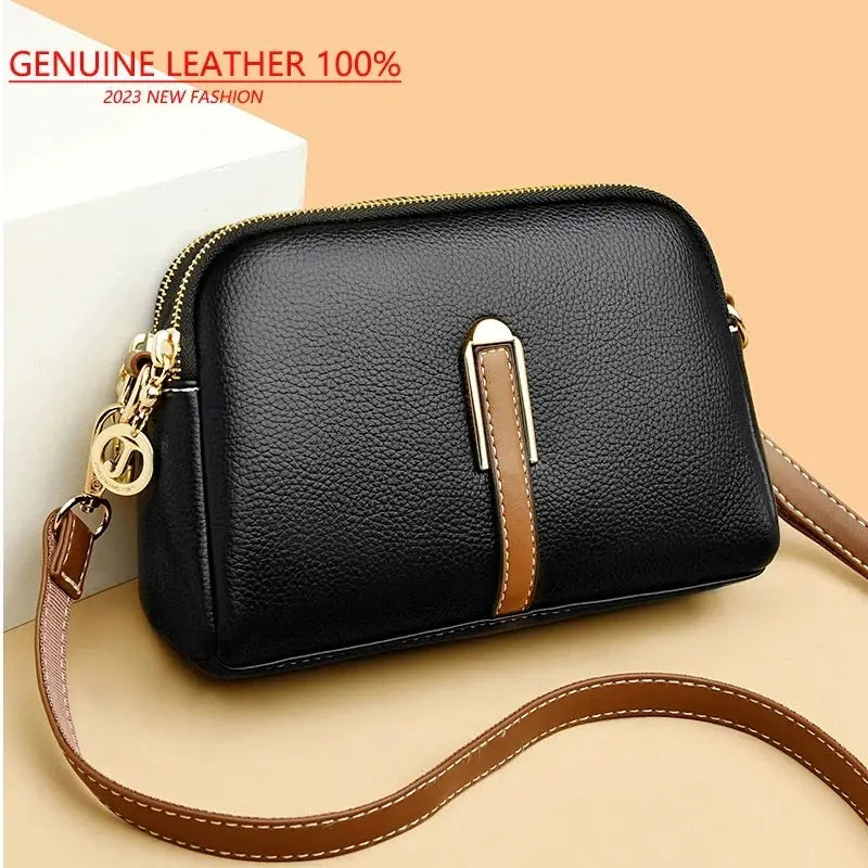 LunaVogue Genuine Cowhide Leather Flap Bag Lightweight Crossbody With Luxurious Silhouette For Women