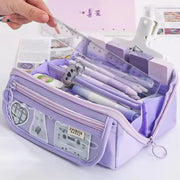 Simples Market purple large-capacity learning pencil case with zipper and clear front pockets