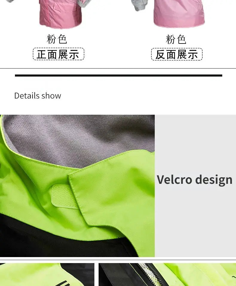 POLE motorcycle raincoat set by Simples Market, neon green breathable waterproof coat with Velcro closure