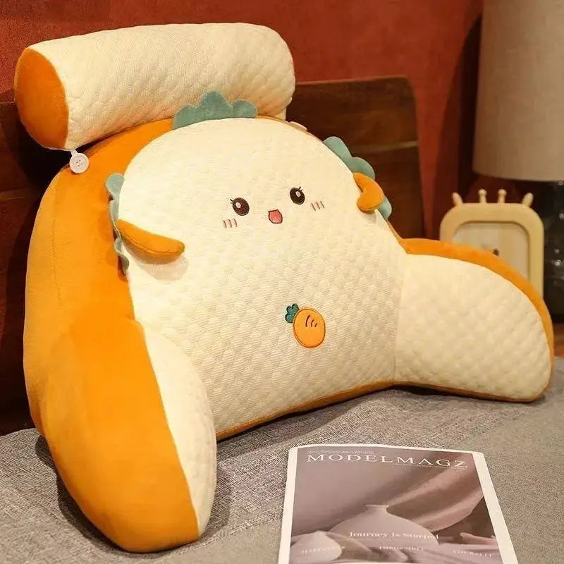 1pc adjustable reading pillow with headrest and arm supports; orange and cream quilted cover with a carrot patch