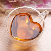 Heart Shaped Double Walled Glass Mug For Couples Heat Resistant Tea Coffee Drinkware