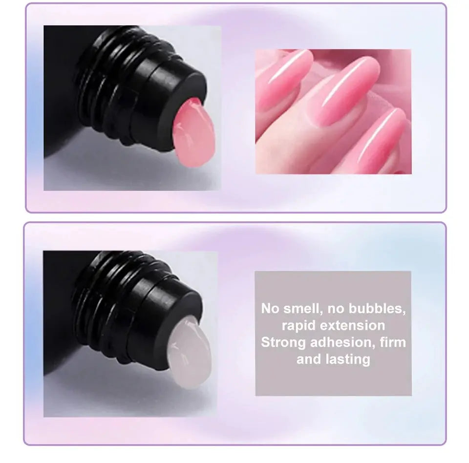 LIMEGIRL gel nail polish kit by Simples Market; pink gel drops and glossy pink nails