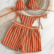 Simples Market orange striped crochet bikini set with triangle top and boxer-style bottoms