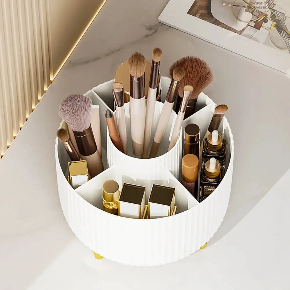 GlamBox 360 Rotating Makeup Desktop Storage Box Organizer Large Capacity Keeps Brushes Lipsticks Accessible
