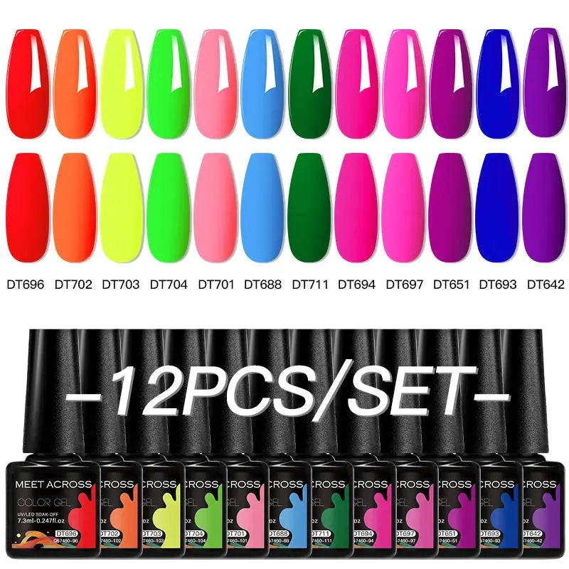 12-piece gel nail polish set with CROSS bottles in assorted bright colors